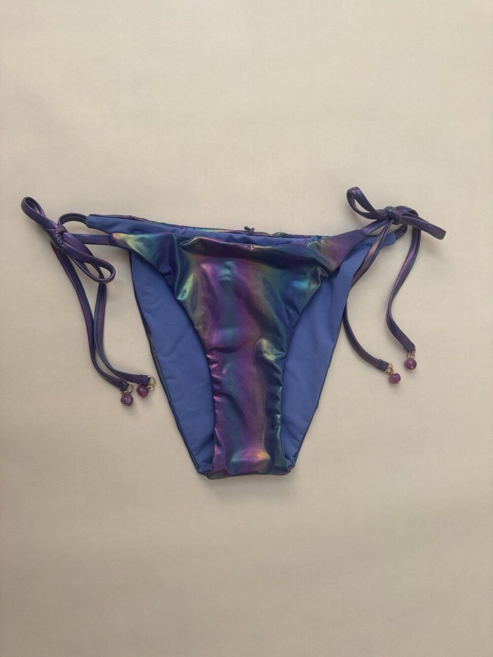 Isabella Rose Iridescent Tie Bikini Bottom Small Blue Purple Metallic Swim NWT